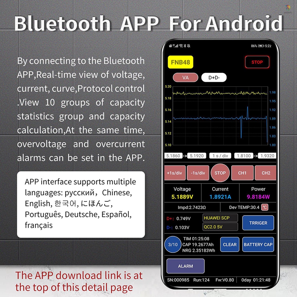 Vôn Kế FNIRSI-FNB48 1.77 Inch Đa Chức Năng Có Màn Hình Hiển Thị Lcd Cho Điện Thoại Di Động