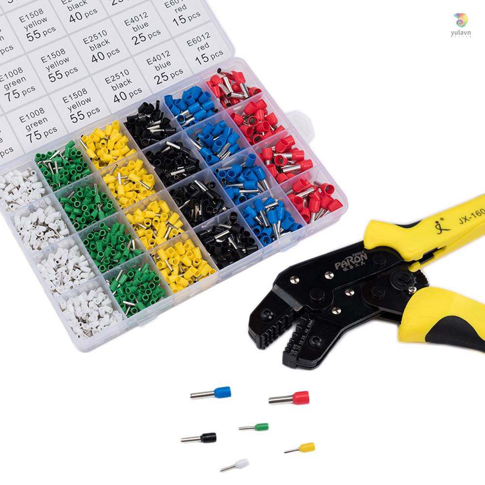 Bộ Dụng Cụ Uốn Dây Điện Cách Nhiệt AWG24-10 Kèm 1200 Đầu Nối Male Và Female