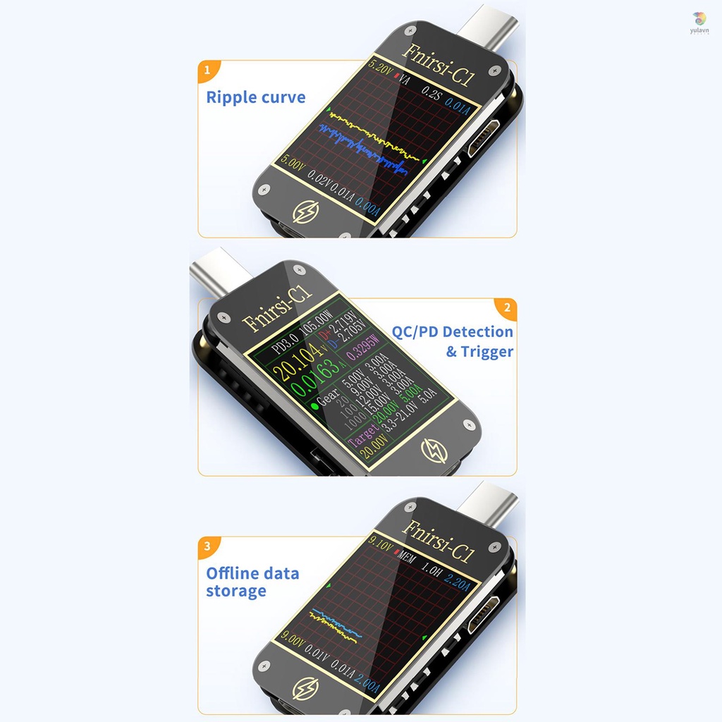Thiết Bị Kiểm Tra Điện Áp USB Type C Màn Hình TFT Màu Kỹ Thuật Số 1.3 Inch 0-6.5A 4-24V