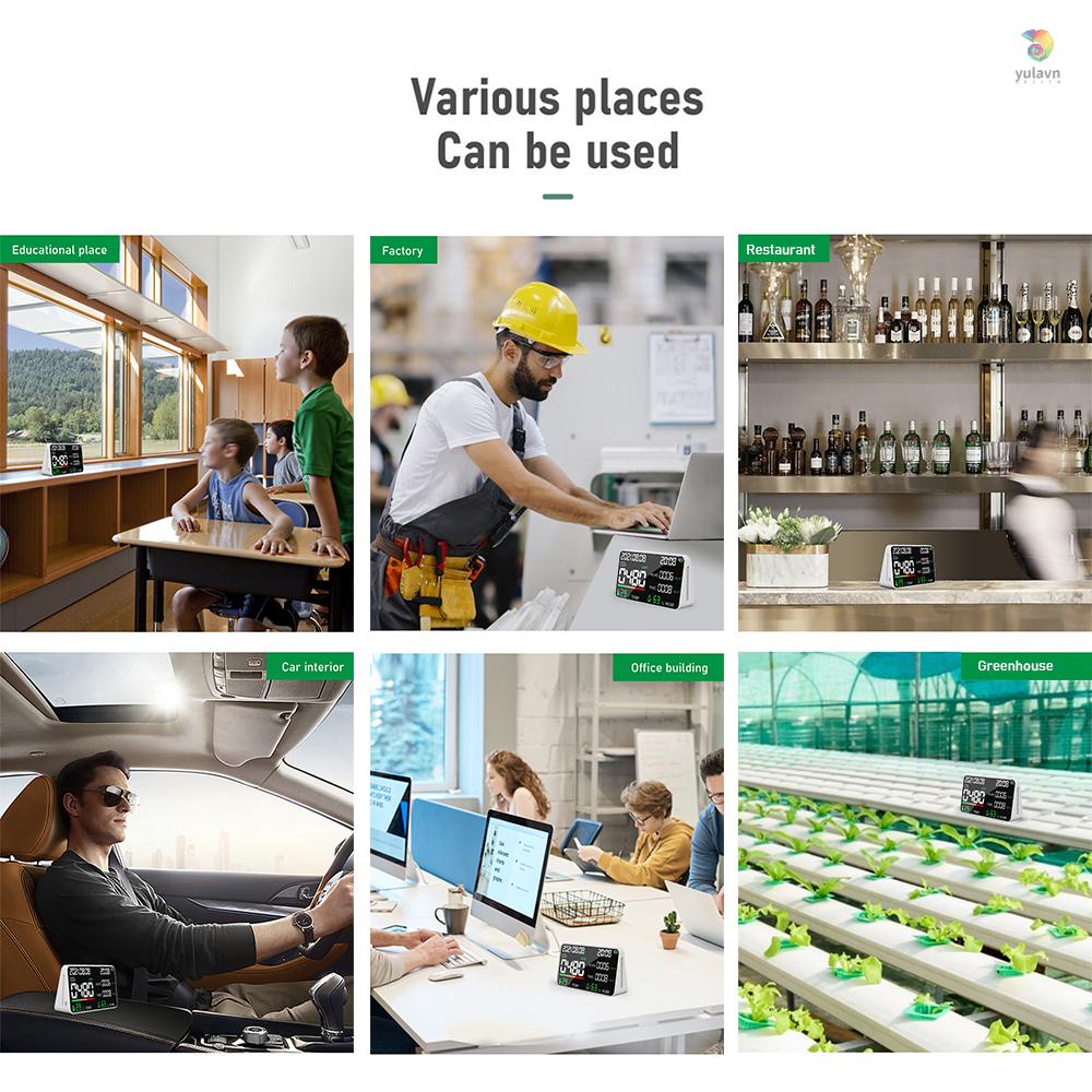 Máy Đo Độ Ẩm Không Khí CO2 HCHO TVOC 5 Trong 1 Màn Hình LED Có Thể Sạc Lại Bằng USB