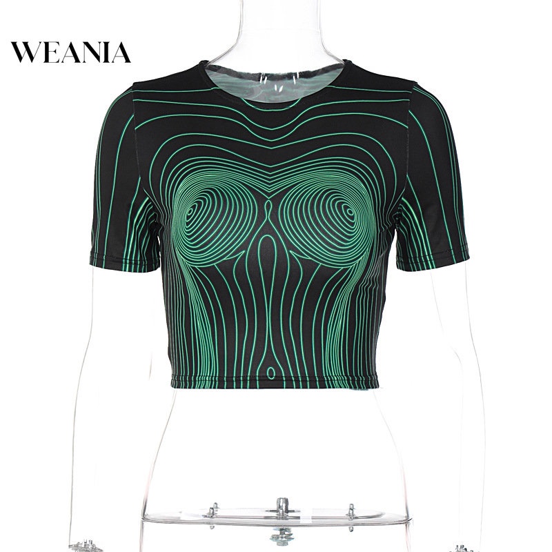 Áo Croptop Dáng Ôm In Họa Tiết 3d Cá Tính Cho Nữ