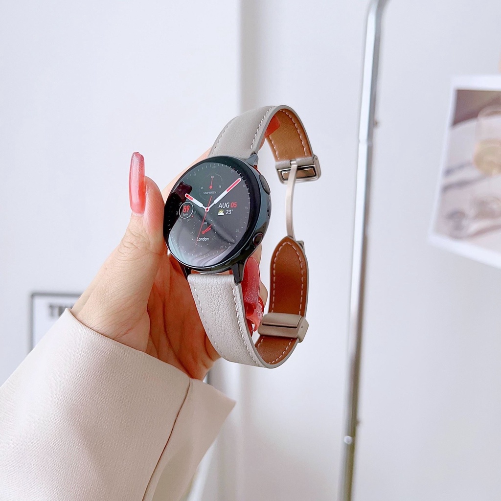 Dây Đeo Bằng Da Có Khóa Nam Châm Cho Đồng Hồ Thông Minh Samsung Galaxy Watch 4 / 5 40mm 44mm 5 Pro 45mm 4 Classic 42mm 46mm
