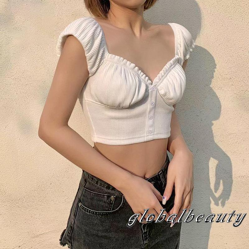 Áo Croptop Tay Ngắn Màu Trơn Thiết Kế Trễ Vai Cá Tính Dành Cho Nữ( mặc được 2 kiểu)