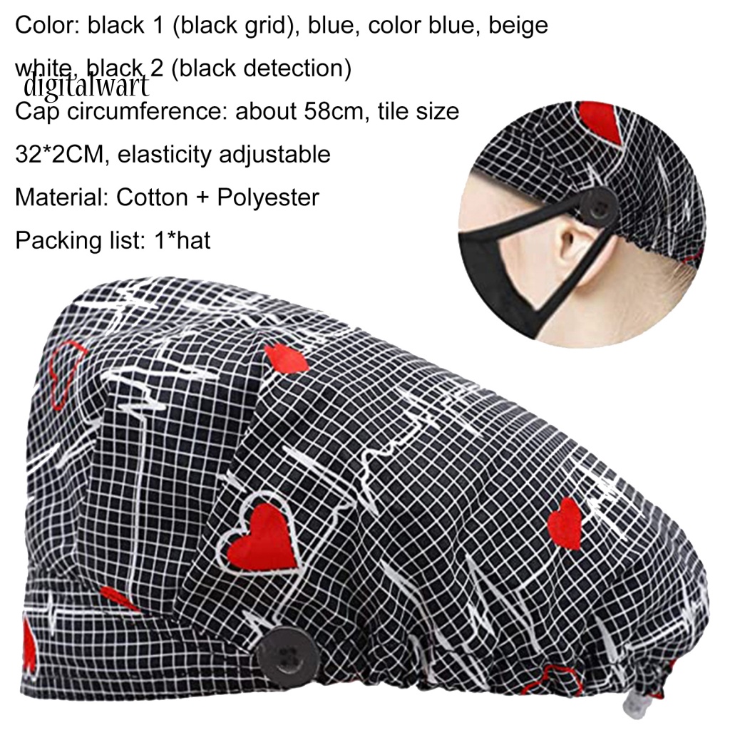 Kỹ Thuật Số| Mũ Trùm Đầu Thấm Hút Mồ Hôi Có Nút Điều Chỉnh Được In Họa Tiết ECG Cho Beautician