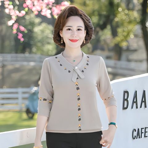 Áo Dệt Kim In Họa Tiết Thời Trang Xuân Thu Phong Cách Mới 2023 Dành Cho Nữ Trung Niên