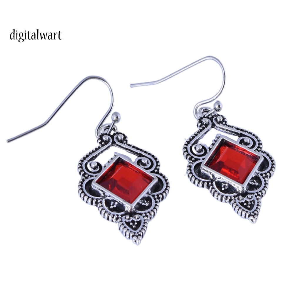 Kỹ Thuật Số| 1 Đôi Bông Tai Móc Đính Đá Zircon Đỏ Vintage Phù Hợp Sử Dụng Hàng Ngày