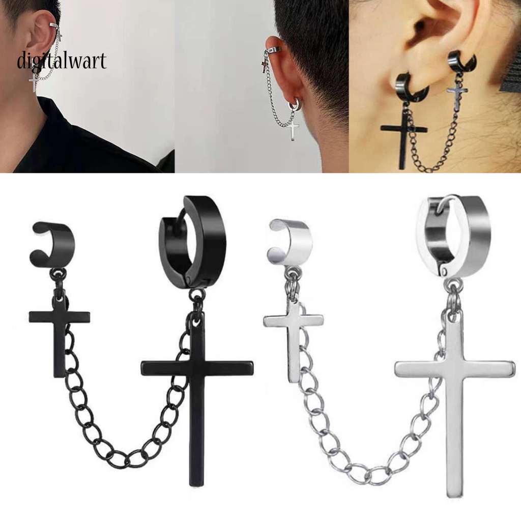 Kỹ Thuật Số| 1 Khuyên Tai Kim Loại Dạng Mắc Xích Hình Thánh Giá Phong Cách Punk Hiphop Cho Nam