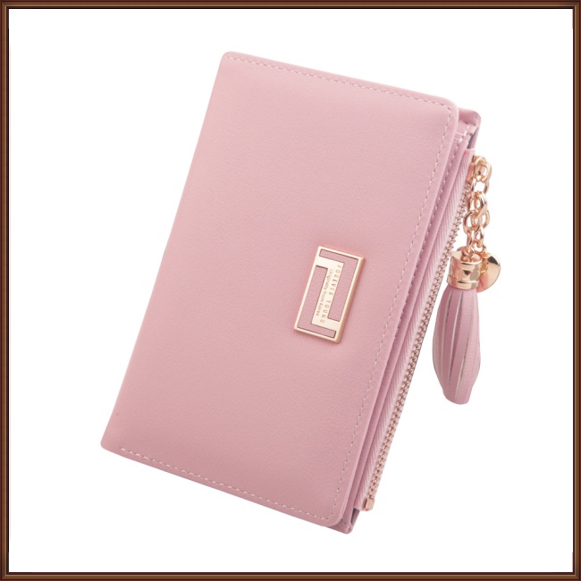 Ví Da Pu Ngắn Đa Năng Màu Trơn Có Khóa Kéo Và Tua Rua Thời Trang Cho Nữ Giá Đỡ