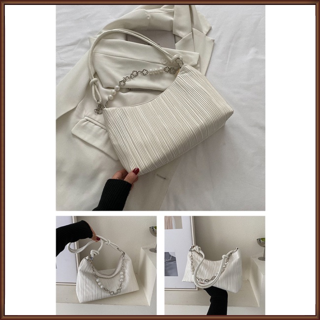 Túi Đeo Vai Xếp Ly Đính Ngọc Trai Phong Cách Hàn Quốc Thời Trang Cho Nữ