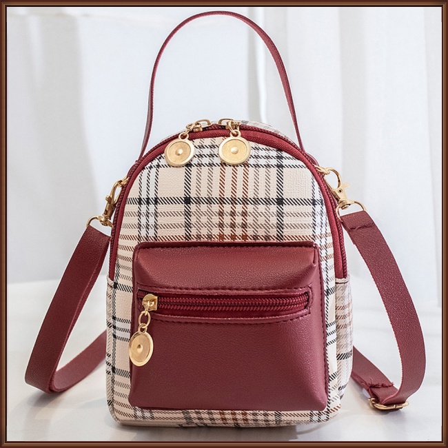 Ba Lô Da Nhân Tạo Mini Họa Tiết Kẻ Sọc Với Tay Cầm Mềm Mại Cho Nữ