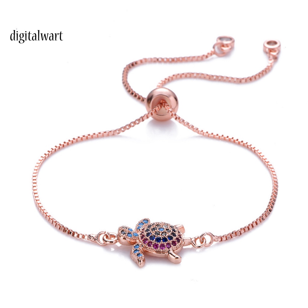 Kỹ Thuật Số| Vòng Tay Hình Rùa Biển Đính Đá Lấp Lánh Điều Chỉnh Được Dành Cho Nữ