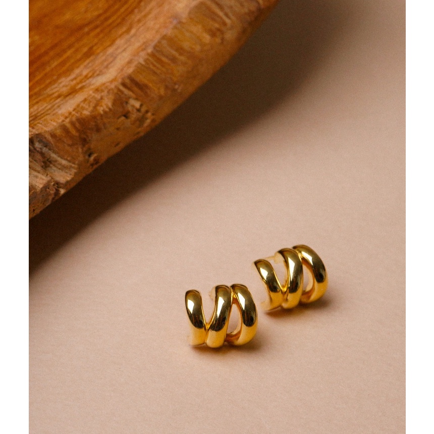 Khuyên Tai Kim Loại Nhiều Vòng Phong Cách Retro Hàn Quốc Độc Đáo Dễ Phối Đồ