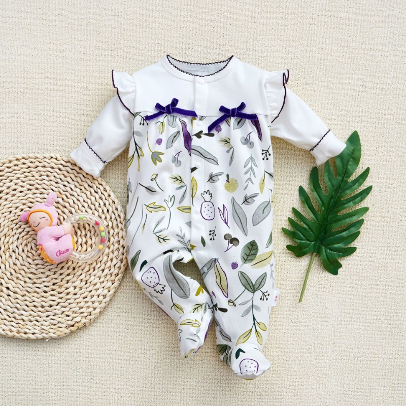 Bộ Áo Liền Quần Tay Dài 100% Cotton In Hình Thỏ Dễ Thương Cho Bé Sơ Sinh 3-12 Tháng Tuổi