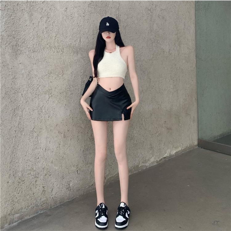 Chân Váy Da PU CY03 Dáng Ôm Lưng Thấp Màu Trơn Thời Trang Dự Tiệc Cho Nữ