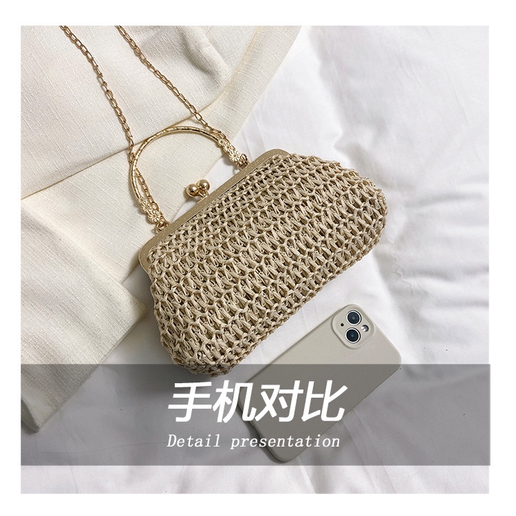 Túi Xách Đeo Vai Đan Cói Phối Dây Xích Thời Trang Mùa Xuân 2023 Dành Cho Nữ