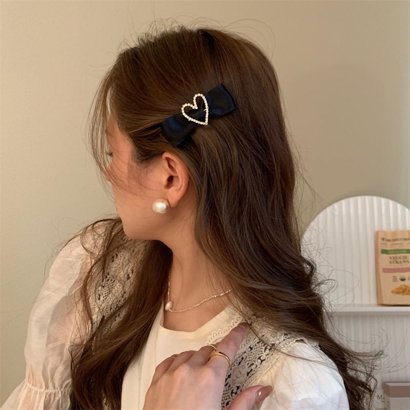 Kẹp Tóc Đính Đá Hình Nơ / Trái Tim Rỗng Thời Trang Cho Nữ