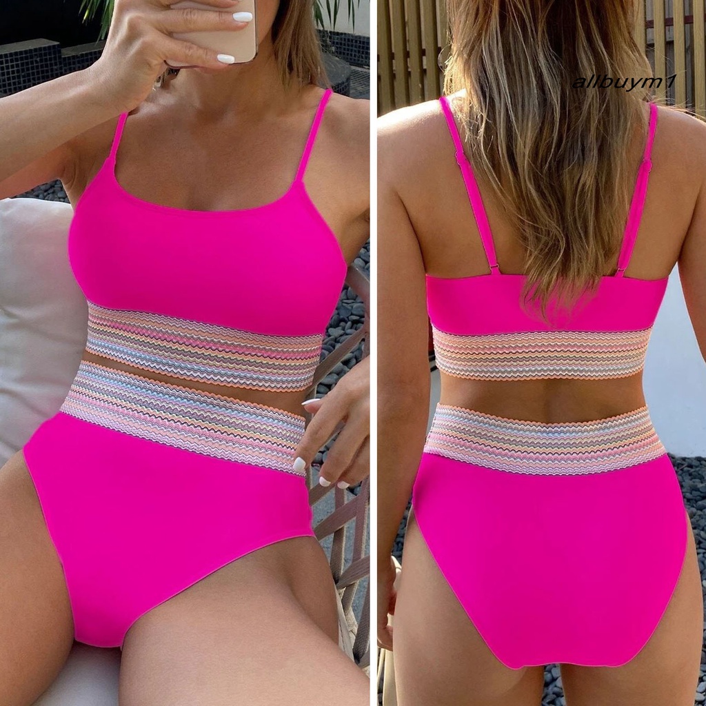 Bộ Bikini 2 Mảnh Lưng Cao Có Đệm Ngực Màu Sắc Phù Hợp Cho Đi Biển / Lướt Sóng / Lướt Sóng