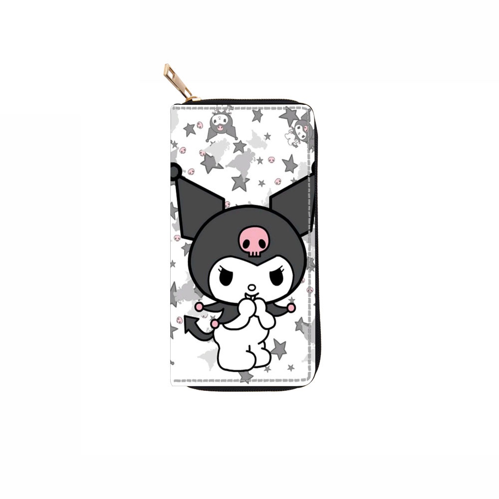 Sanrio kuromi phim hoạt hình dễ thương dây kéo dài ví da pu in sinh viên nhiều thẻ túi đựng thẻ đa chức năng 1