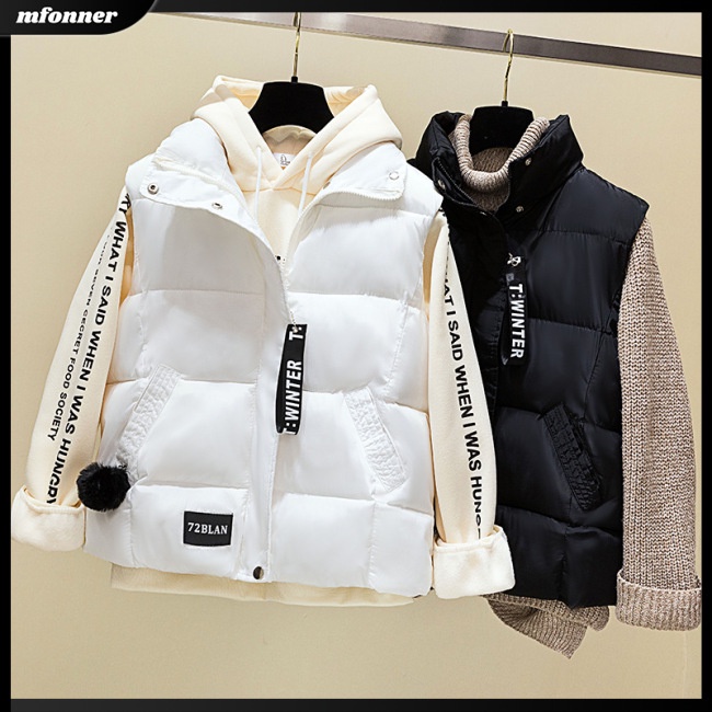 Áo Khoác Phao Sát Nách Cổ Đứng Đệm Cotton Dày Giữ Ấm Màu Trơn Phối Khóa Kéo Thời Trang Mùa Đông Cho Nữ