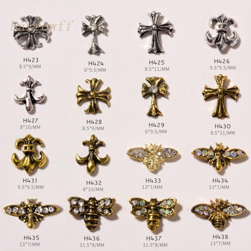 Phụ Kiện Trang Trí Móng Tay Hình Chữ Thập / Ong Màu Vàng / Bạc Phong Cách Gothic Ar