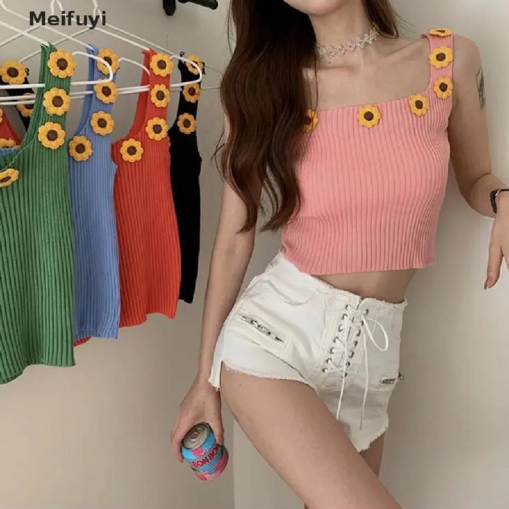 Áo Croptop Dệt Kim Không Tay Màu Sắc Trơn Gợi Cảm Cho Nữ