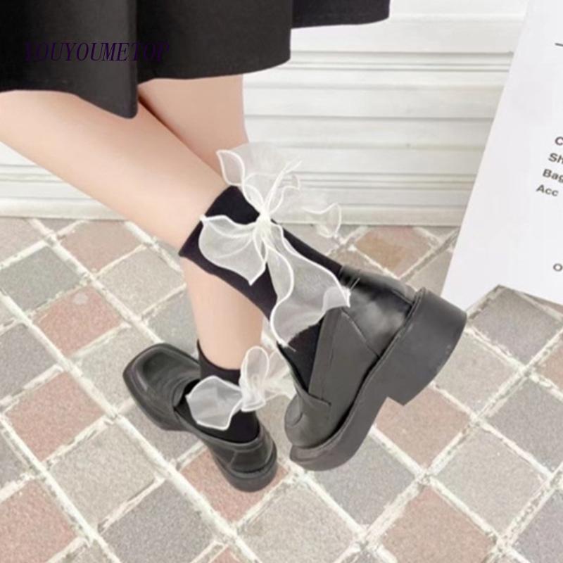 1 Đôi Tất Ngắn Đính Nơ Phong Cách Lolita Nhật Bản