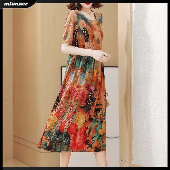 Đầm Nữ Dáng Rộng Eo Cao Họa Tiết In Thời Trang Cá Tính