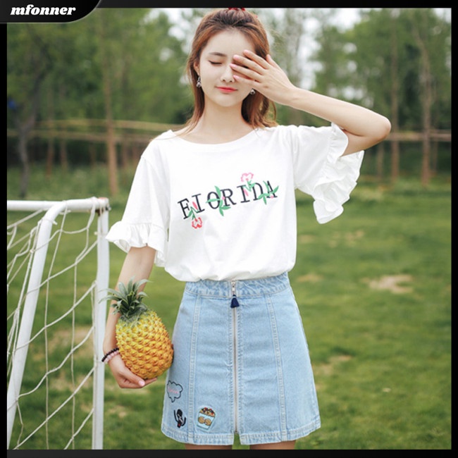 Áo Thun Tay Ngắn Dáng Rộng Thêu Chữ Thời Trang