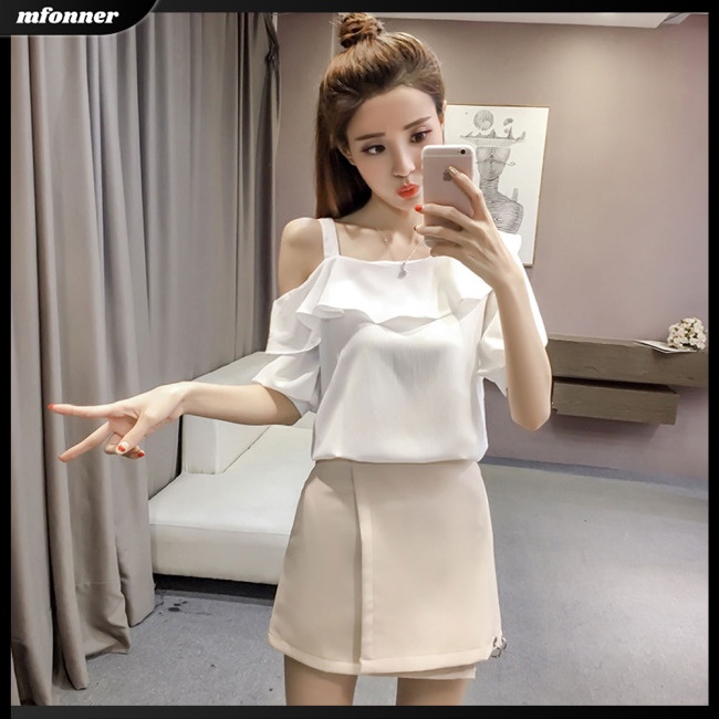 Áo Thun Trễ Vai Phối Bèo Màu Sắc Trơn Quyến Rũ Cho Nữ