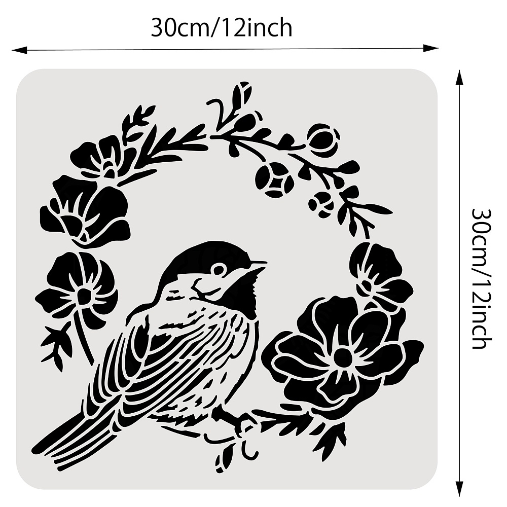 1 Khuôn Nhựa Hình Vuông 30x30cm Họa Tiết Chim Có Thể Tái Sử Dụng Để Vẽ Trang Trí Tường Nhà