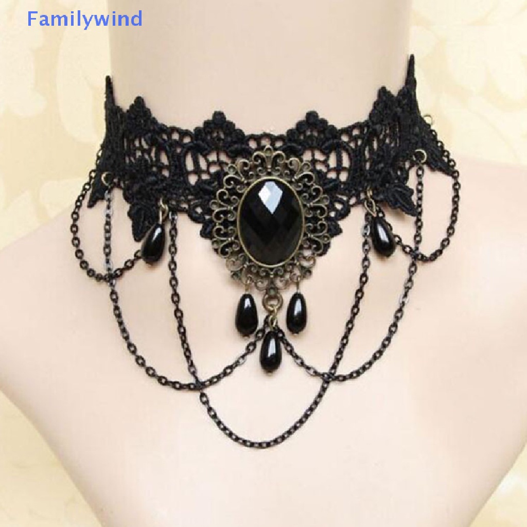 Vòng Cổ Choker Ren Màu Đen Đính Đá Pha Lê Phong Cách Gothic Quyến Rũ