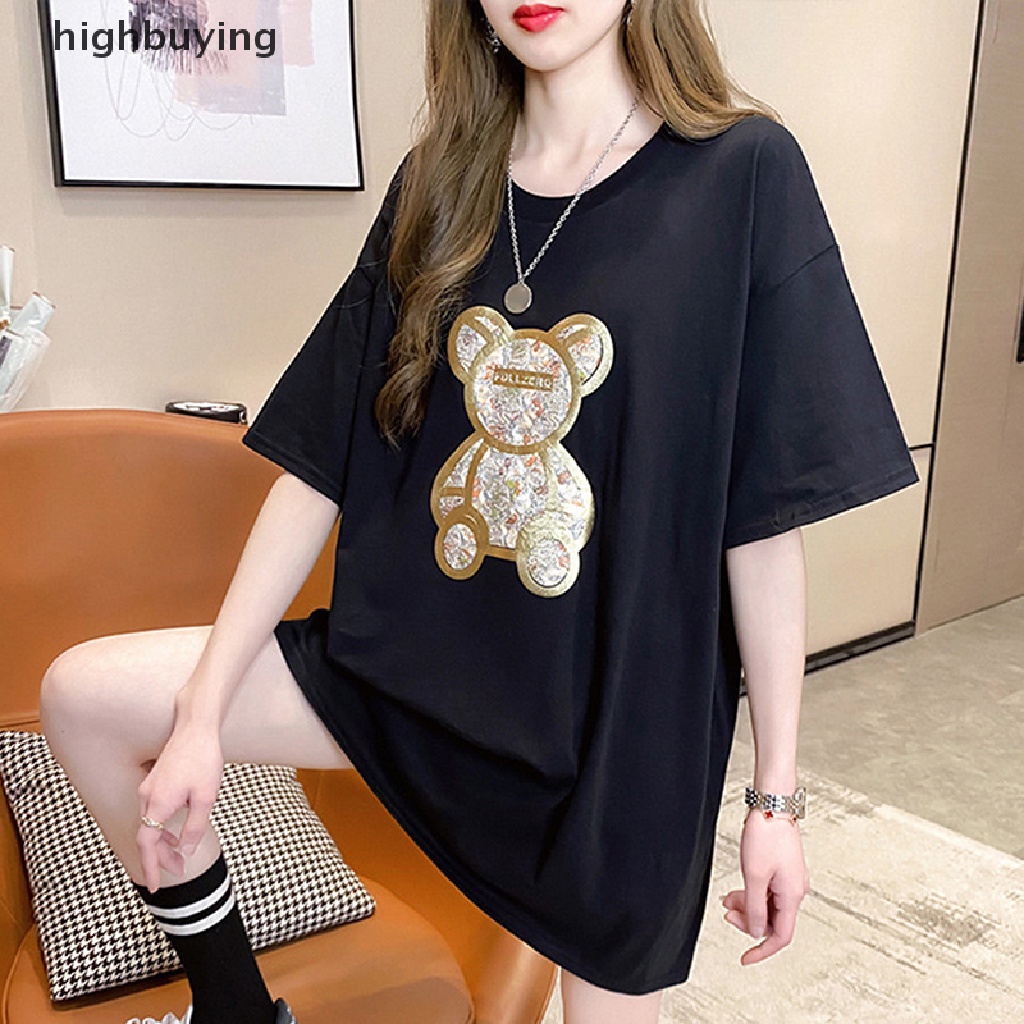 Áo Thun Tay Ngắn Cổ Tròn In Hình Gấu Hoạt Hình Dành Cho Nữ