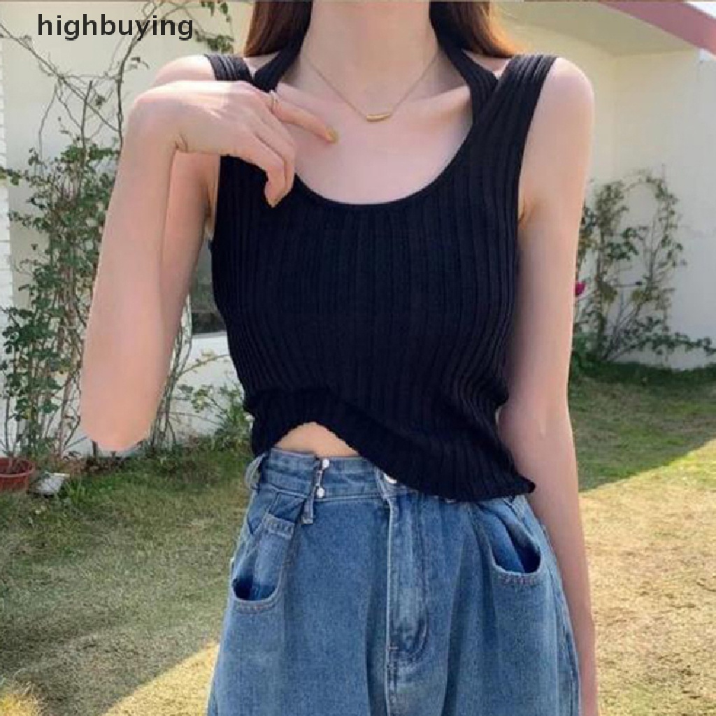 Áo Hai Dây Dệt Kim Màu Sắc Trơn Quyến Rũ Thời Trang Mùa Hè Cho Nữ