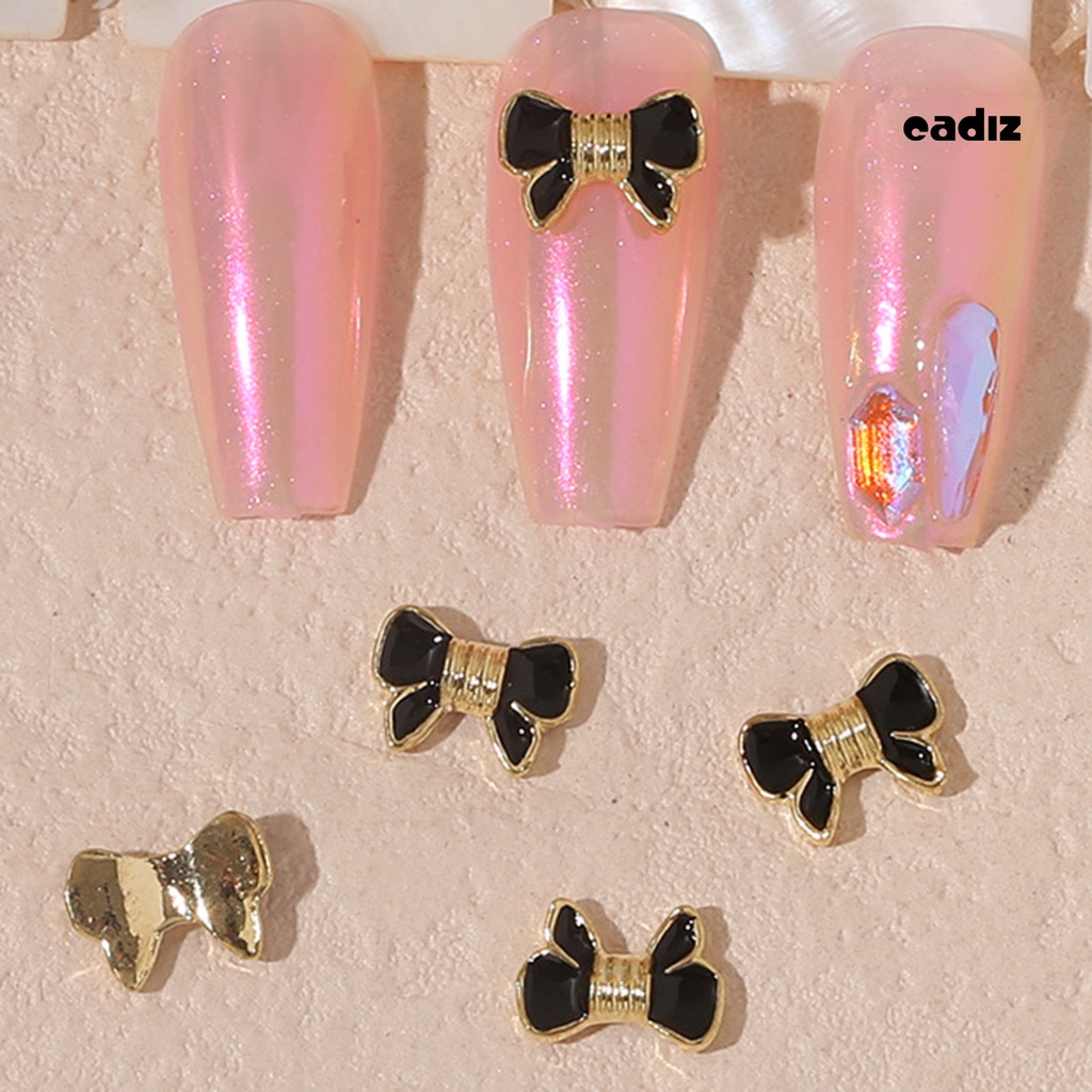Set 10 Phụ Kiện Trang Trí Móng Tay Nghệ Thuật Bằng Hợp Kim Ba Chiều Độ Bóng Cao Hình Nơ Hoa Trà