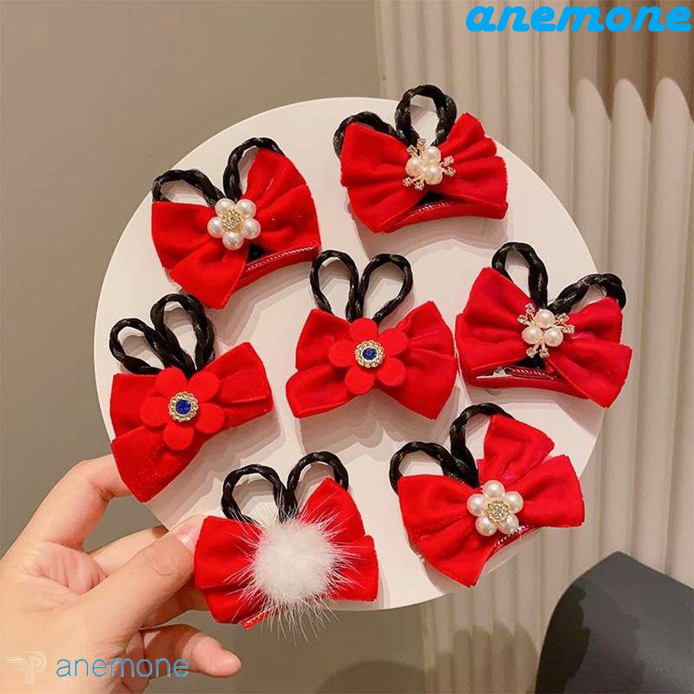 Bộ 2 Kẹp Tóc Giả Thắt Bím Đính Hoa Phong Cách Trung Quốc Ngọt Ngào Cho Nữ