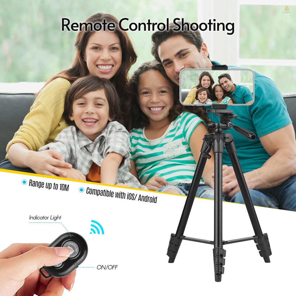 Giá Đỡ Ba Chân Di Động Bằng Hợp Kim Nhôm 135cm / 53in Max Dụng Cụ Kẹp Điện Thoại Chịu Tải Cao 3kg Kèm Điều Khiển Từ Xa Hỗ Trợ Live Streaming Sản Phẩm Chụp Ảnh