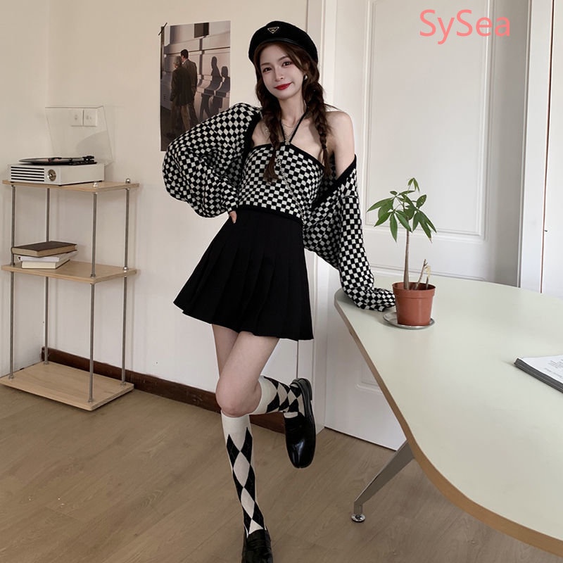 Áo Hai Dây Dệt Kim Sọc Ca Rô Thời Trang Hè Cá Tính Cho Nữ