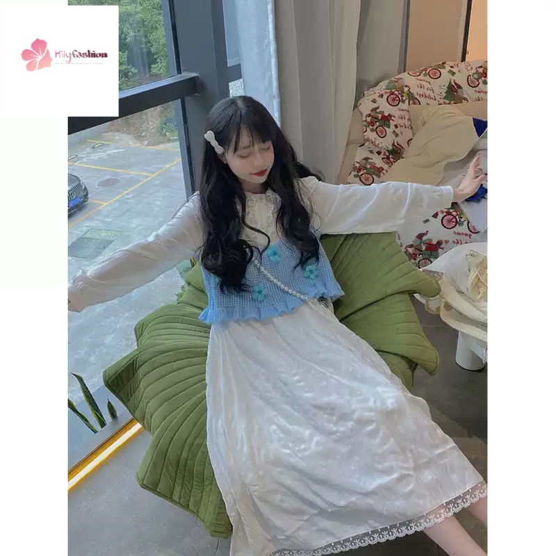 Áo Hai Dây Dệt Kim Họa Tiết Hoa Dễ Thương Phong Cách Nhật Bản Thời Trang Mùa Hè Cho Nữ