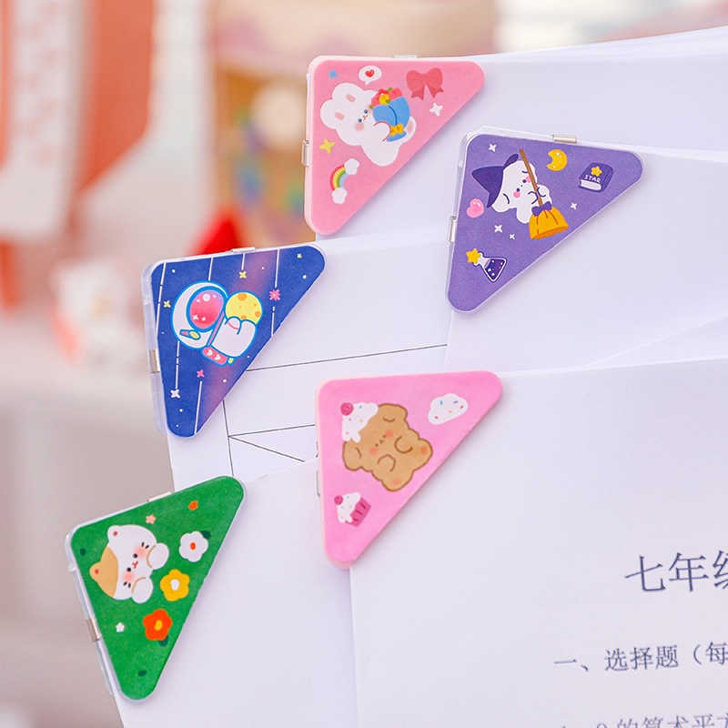 Dễ Thương Kẹp Giấy Ghi Chú Bằng Nhựa Hình Tam Giác Họa Tiết Hoạt Hình Đáng Yêu