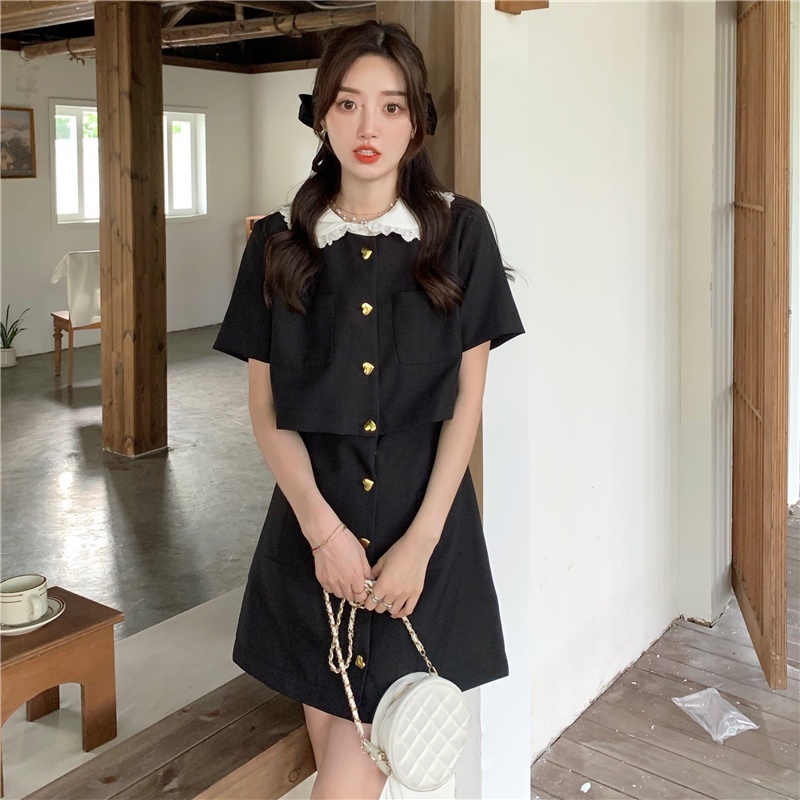 Đầm Ngắn Giả Hai Mảnh Thời Trang Mùa Hè Đơn Giản Thanh Lịch Đen