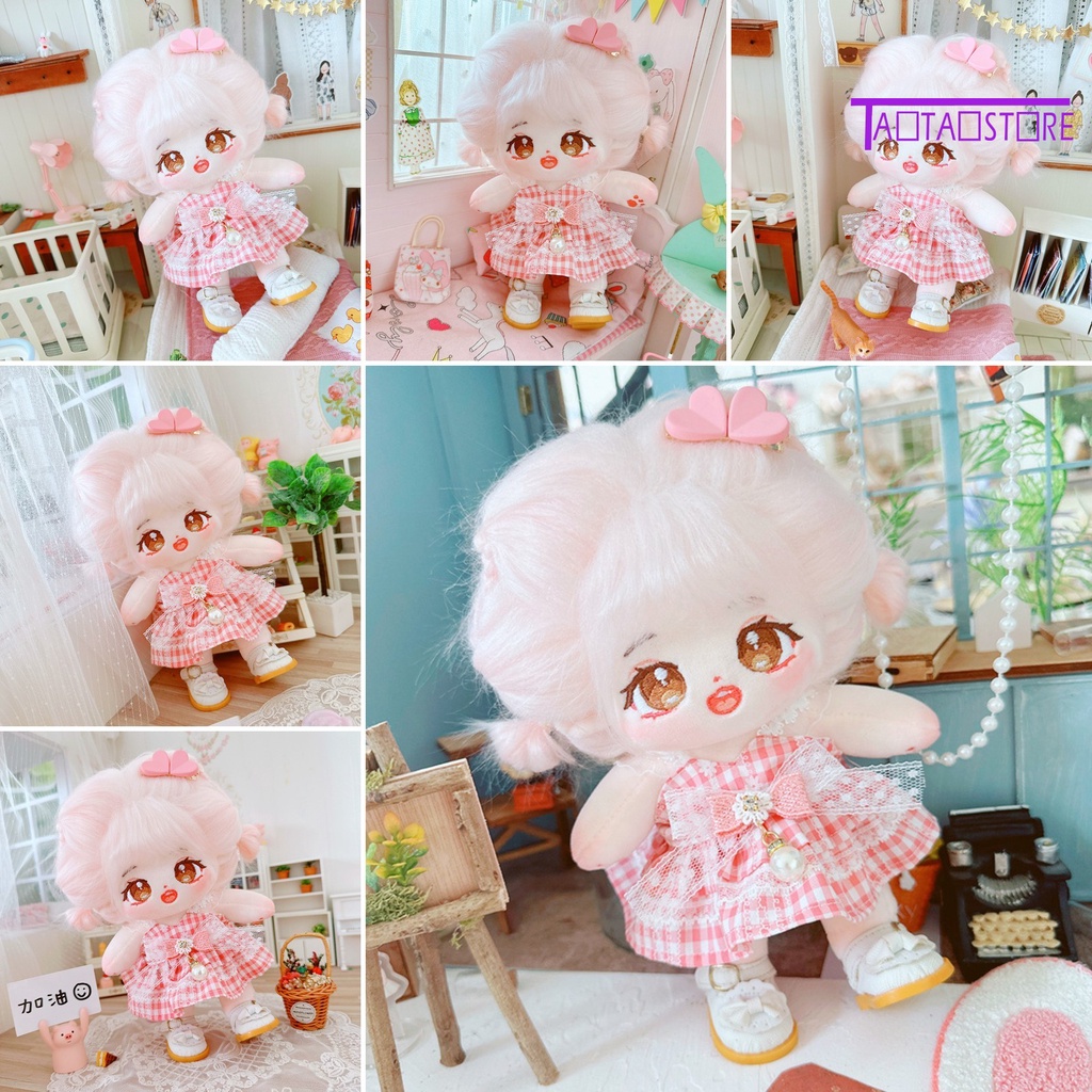 Búp Bê Đồ Chơi Thắt Nơ Họa Tiết Hoạt Hình Chống Rách Không Phai Màu Kèm Kẹp Tóc 20cm