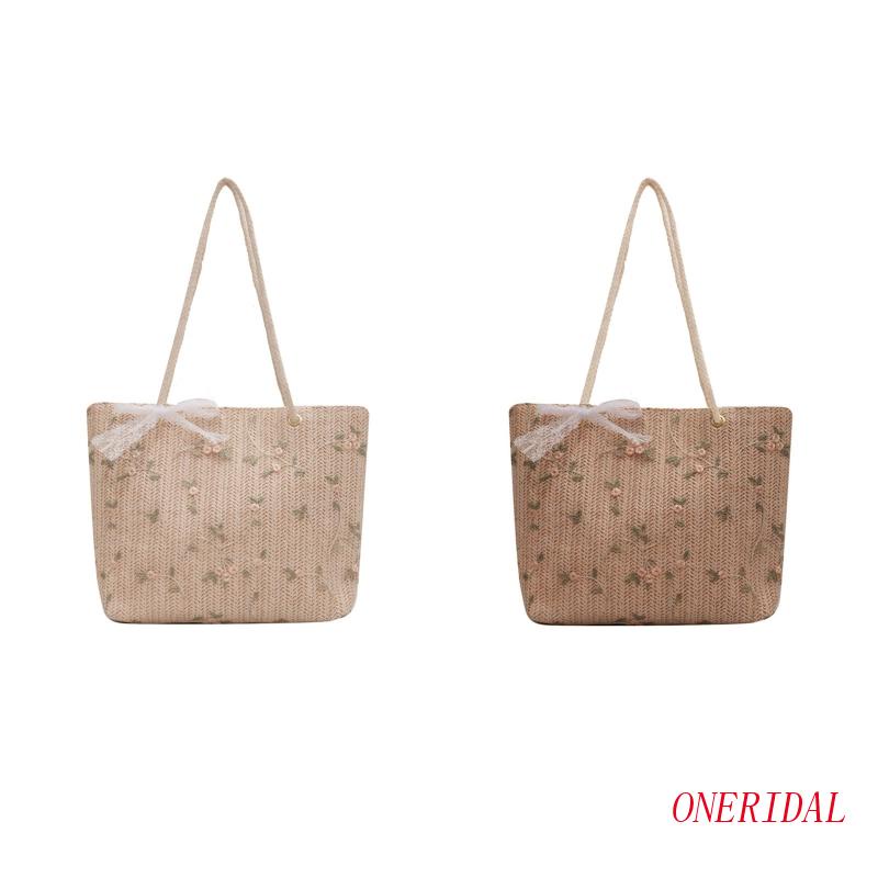 Túi Xách Đeo Vai Đan Lát Phối Ren Đính Nơ Xinh Xắn Cho Nữ