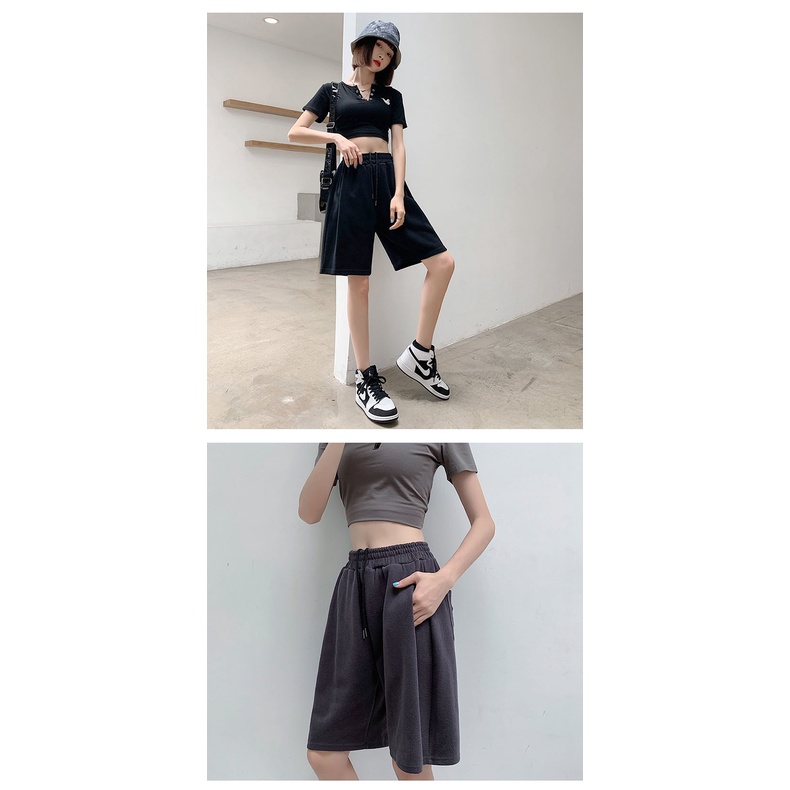 Quần Short Thể Thao Lưng Cao Ống Rộng Phong Cách bf Thời Trang Mùa Hè Dành Cho Nữ