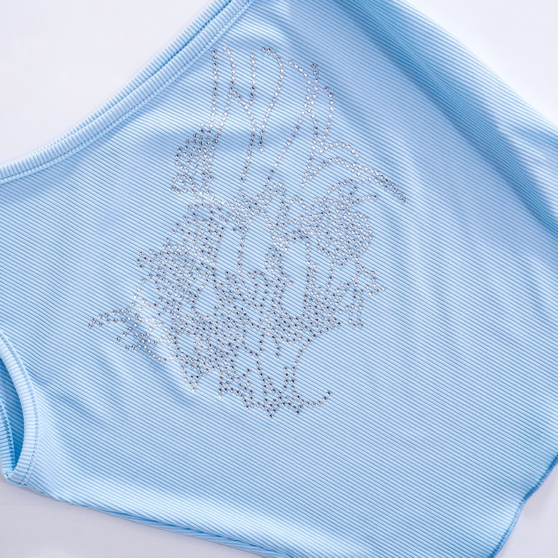 Weania Áo Thun Crop Top Một Vai Đính Đá Lấp Lánh Gợi Cảm Cho Nữ