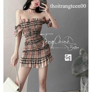 Đầm bẹt vai kẻ ô nhúng eo , ĐẦM SỌC CARO TRỄ VAI💕💕💕💕GG thoitrangteen00