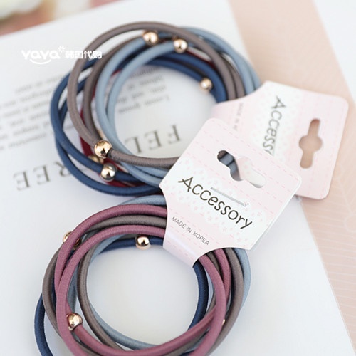 Set 4 Dây Cột Tóc Cao Su Co Giãn Đính Hạt Vàng Siêu Mịn Đơn Giản Phong Cách Hàn Quốc