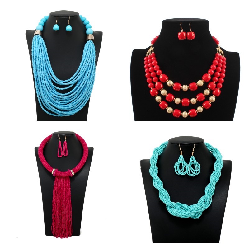 Bộ Trang Sức Vòng Cổ Bông Tai Tua Rua Hạt Gạo Dệt Thủ Công Phong Cách Bohemian Dân Tộc Sáng Tạo Bán Chạy