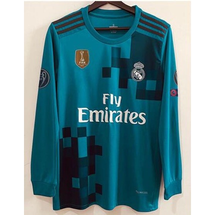 Áo Thun Tay Dài Cổ Tròn In Logo Real Madrid Thời Trang 2017 2018