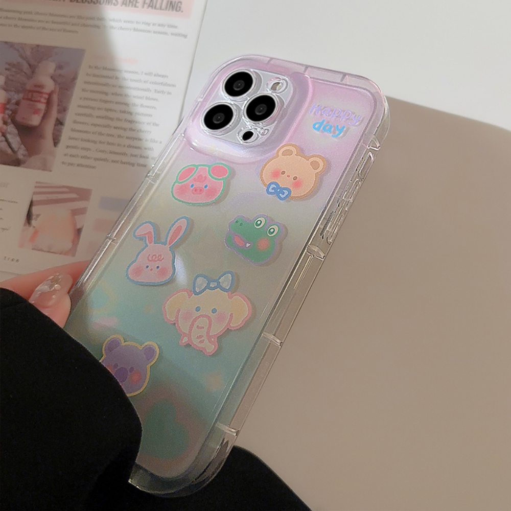 Ốp Điện Thoại TPU Mềm Chống Sốc Họa Tiết Động Vật Hoạt Hình Màu Gradient Cho IPhone 11 12 13 14 Pro Max