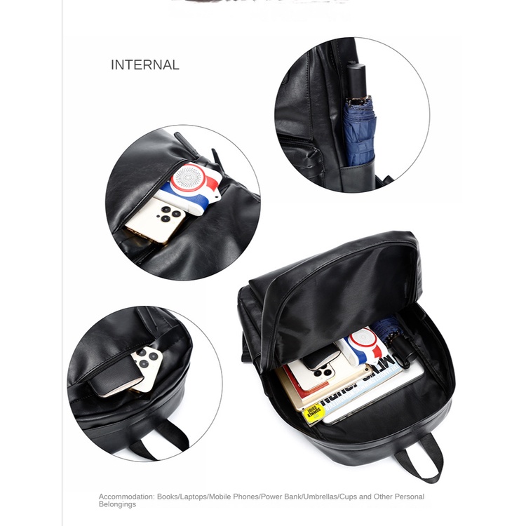 Ba Lô PU Da Chống Thấm Nước Đựng Laptop 15inch Thời Trang Dành Cho Nam Cặp sách học sinh trung học